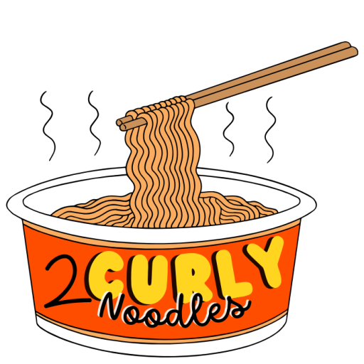 two curly noodles